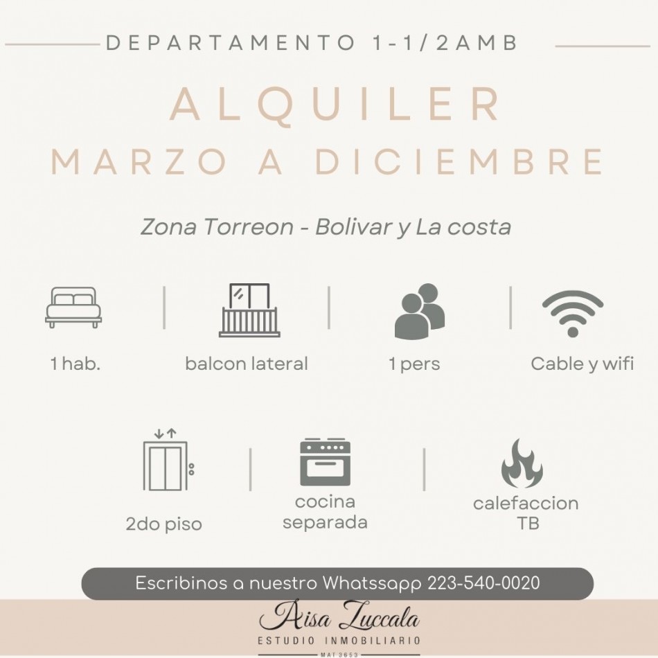ALQUILER MARZO A DICIEMBRE - ZONA TORREON 