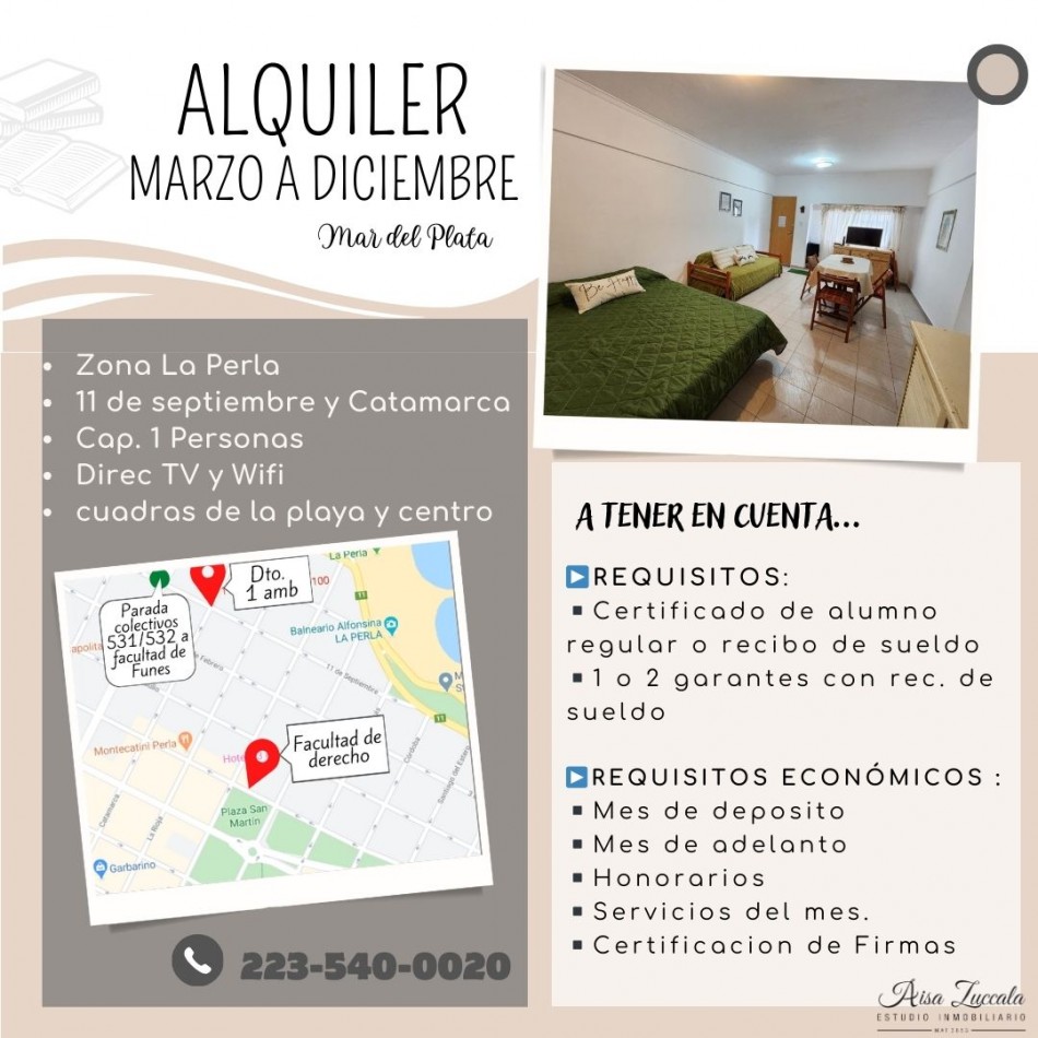 ALQUILER MARZO A DICIEMBRE - ZONA LA PERLA 