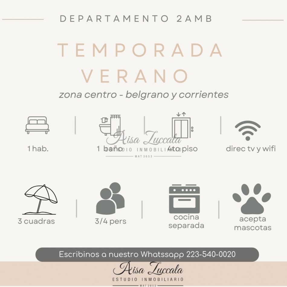 TEMPORADA 2025 - 3/4 PERSONAS- ZONA CENTRO BELGRANO Y CORRIENTES