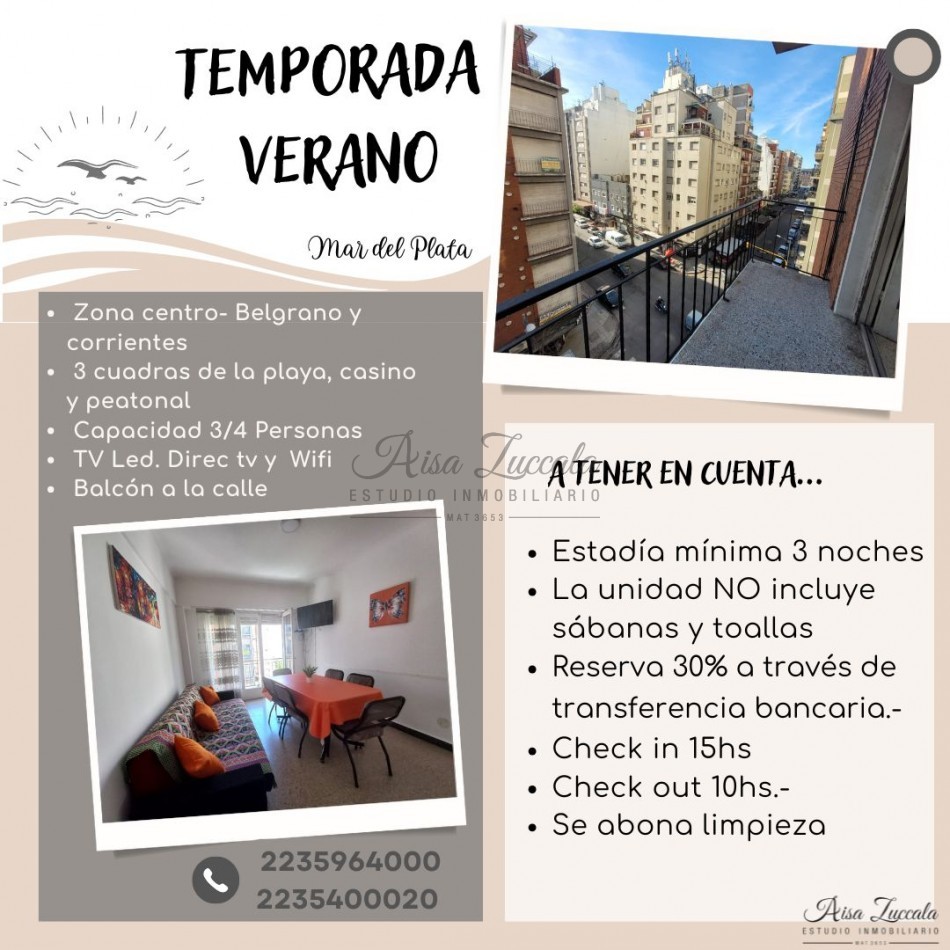 TEMPORADA 2025 - 3/4 PERSONAS- ZONA CENTRO BELGRANO Y CORRIENTES